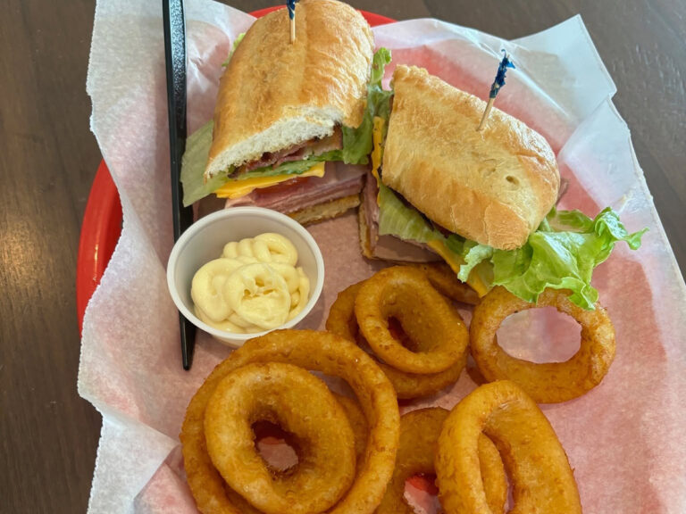 clubhouse of spearfish sandwich and onion rings 768x576
