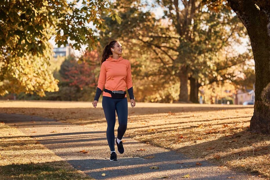 woman walking during fall